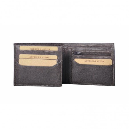 Portefeuille a l'italienne poche zippé 62-649 chataigne ouvert