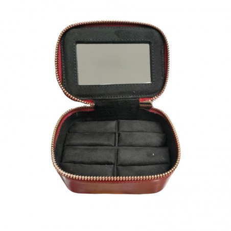 Étui bijoux cuir rouge détail coussins Étui bijoux cuir rouge détail coussins