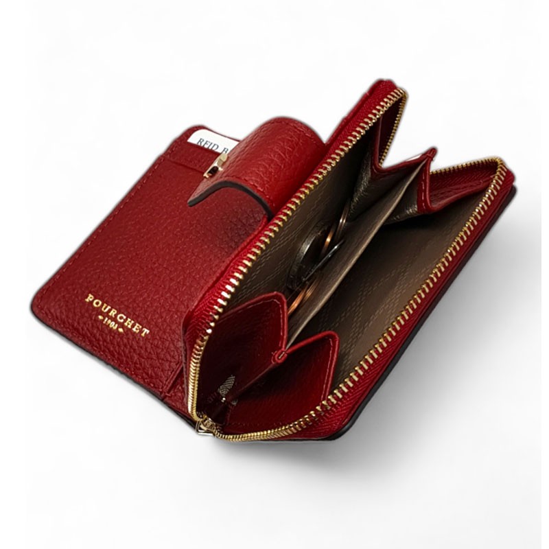 Mini portefeuille rouge vue sur l’intérieur coté monnaie