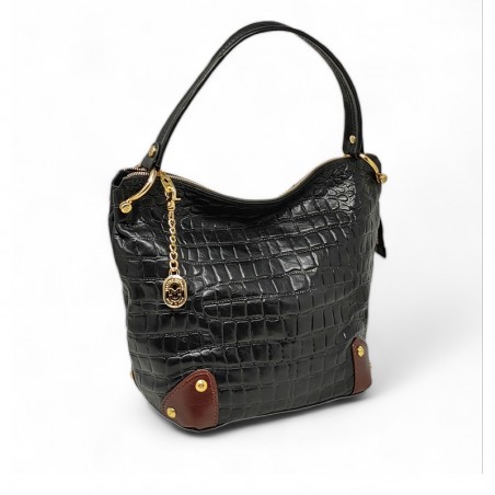 Marino Orlandi sac besace effet croco noir face