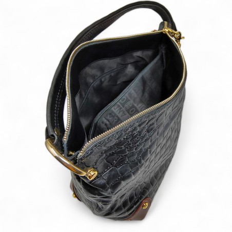 Marino Orlandi sac besace effet croco noir interieur