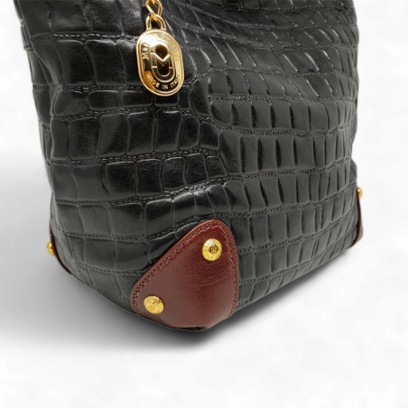 Marino Orlandi sac besace effet croco noir détail