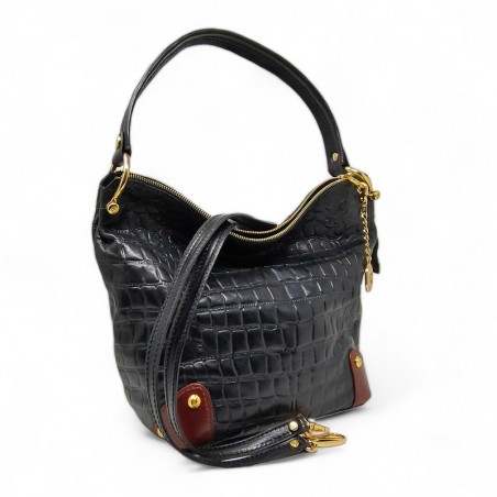 Marino Orlandi sac besace effet croco noir bandoulière