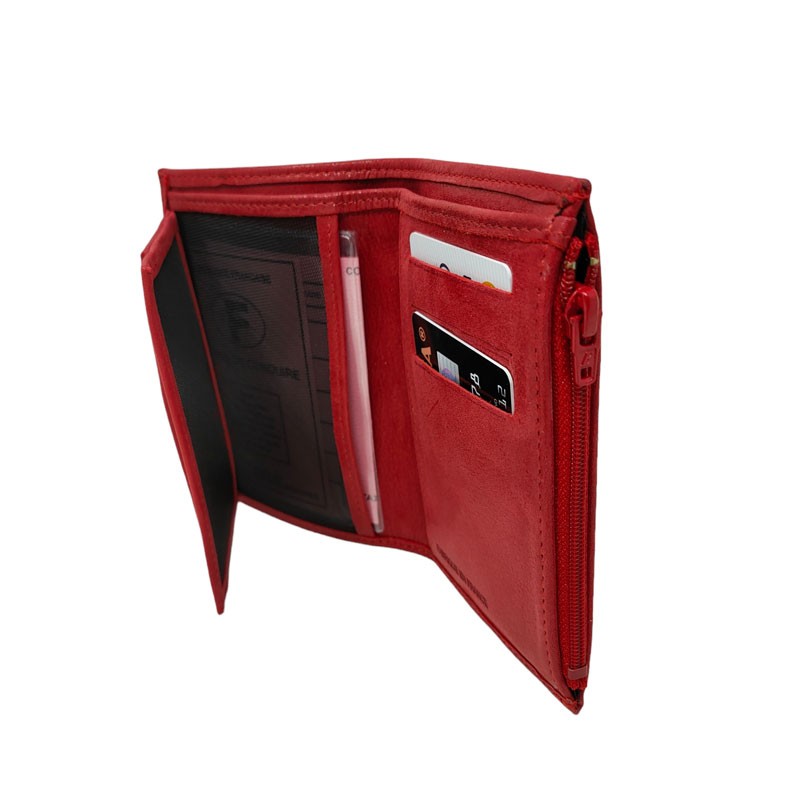 Portefeuille dame FRANDI carte et identité rouge ouvert