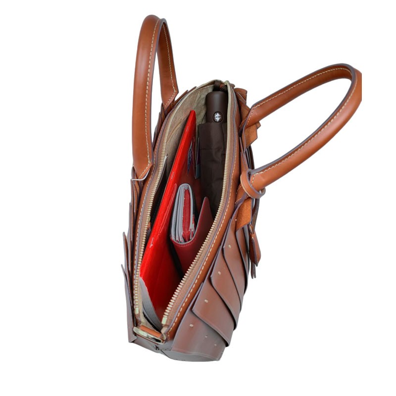 sac shopping porté main 07392 BOLDRINI cognac intérieur