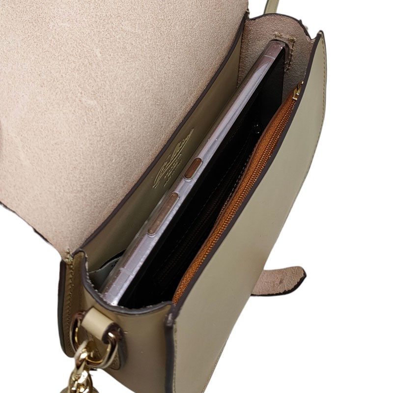 Boldrini petit sac bandoulière beige interieur