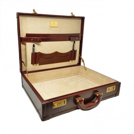 Attaché-case en cuir Time Resistance marron ouvert