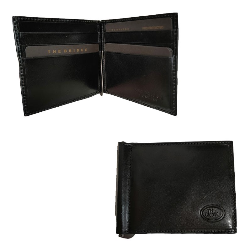 Pince à billets, porte-cartes The Bridge 012200 noir ouvert et face