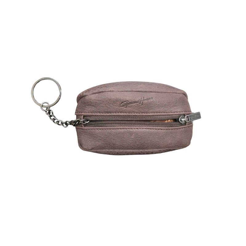 Porte monnaie en grain de café marron chocolat vue de face avec anneau pour clés