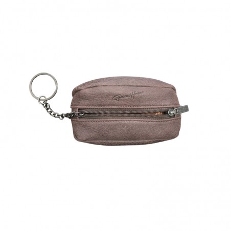Porte monnaie en grain de café marron chocolat vue de face avec anneau pour clés Porte monnaie en grain de café marron chocolat vue de face avec anneau pour clés