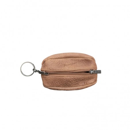 Porte monnaie en grain de café marron vue de face avec anneau pour clés Porte monnaie en grain de café marron vue de face avec anneau pour clés