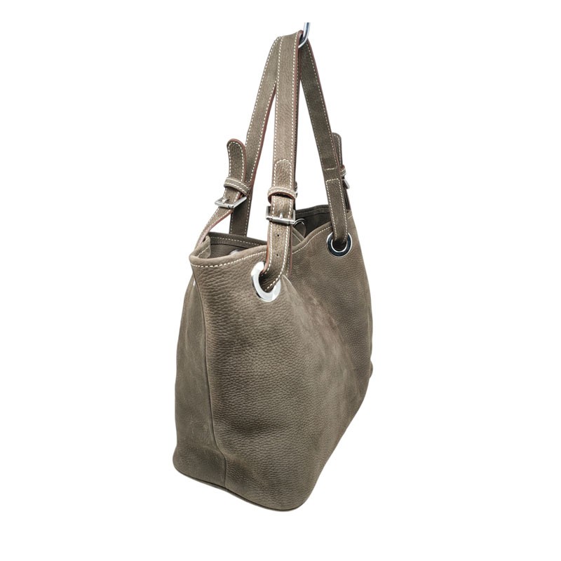 Charles et Charlus totebag cuir taurillon couleur moss côté