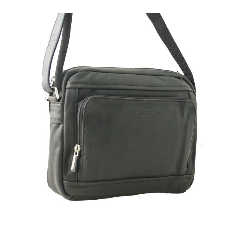 Sacoche pour tablette en cuir vieilli Arthur&Aston noir face