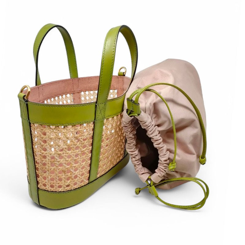 sac seau paille THE BRIDGE pistache pochon amovible