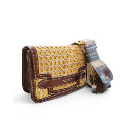 The Bridge sac rabat rotin et cuir marron face