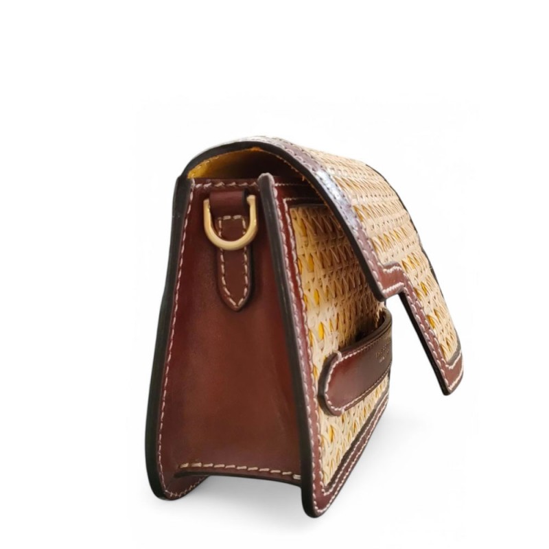 The Bridge sac rabat rotin et cuir marron ouverture