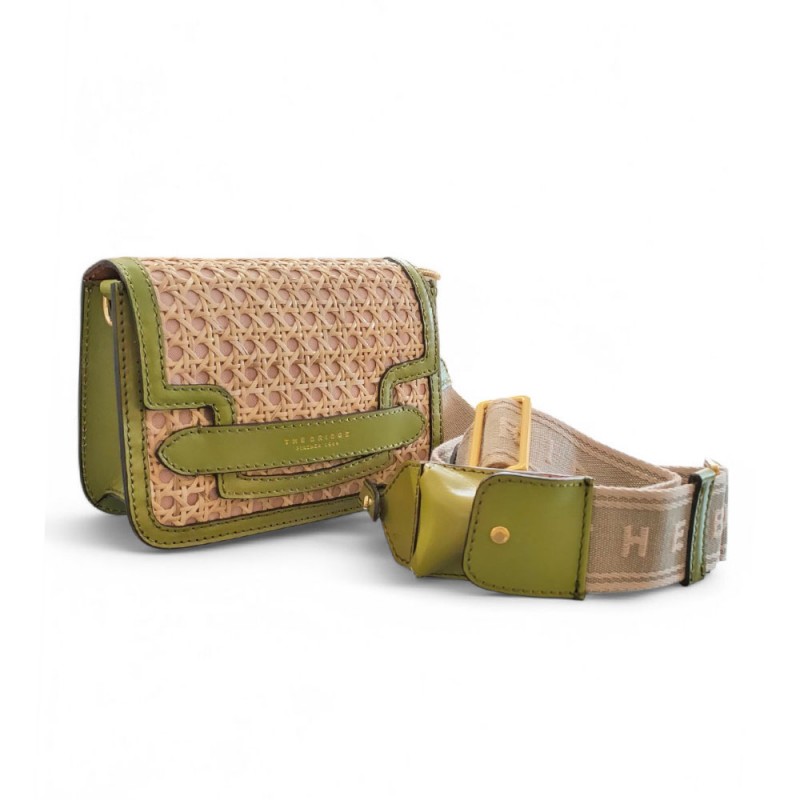 The Bridge sac rabat rotin et cuir pistache face
