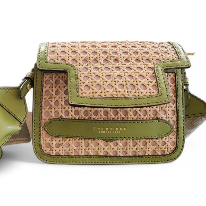 The Bridge sac rabat rotin et cuir pistache  rabat