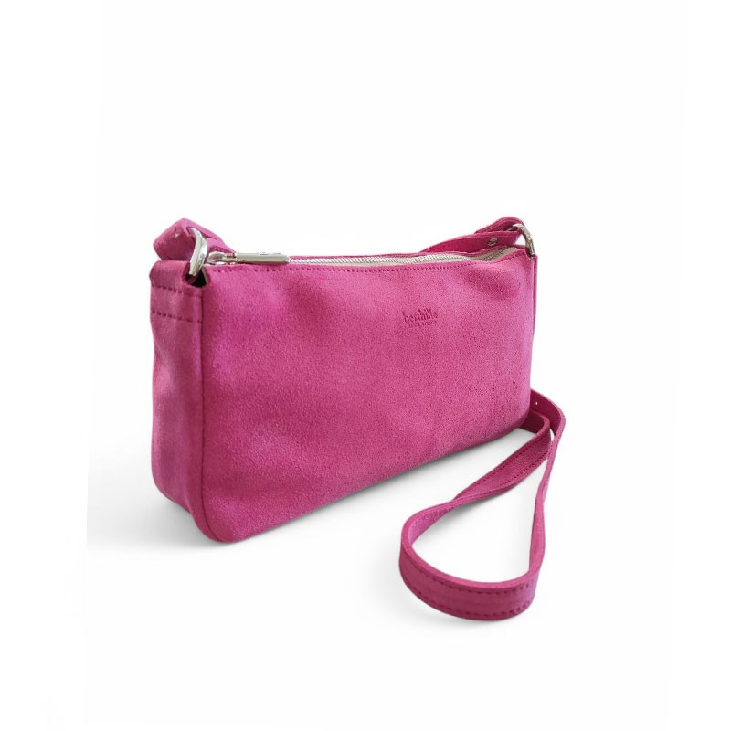 sac pochette souple cuir nubucké fuschia