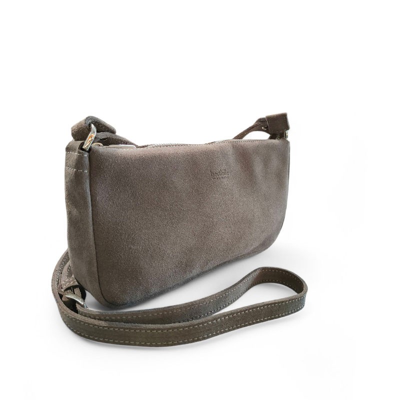 Sac pochette Berthille cuir nubucké souple beige foncé