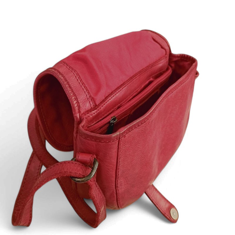 G CONTI mini sac travers dame cuir souple rouge ouvert