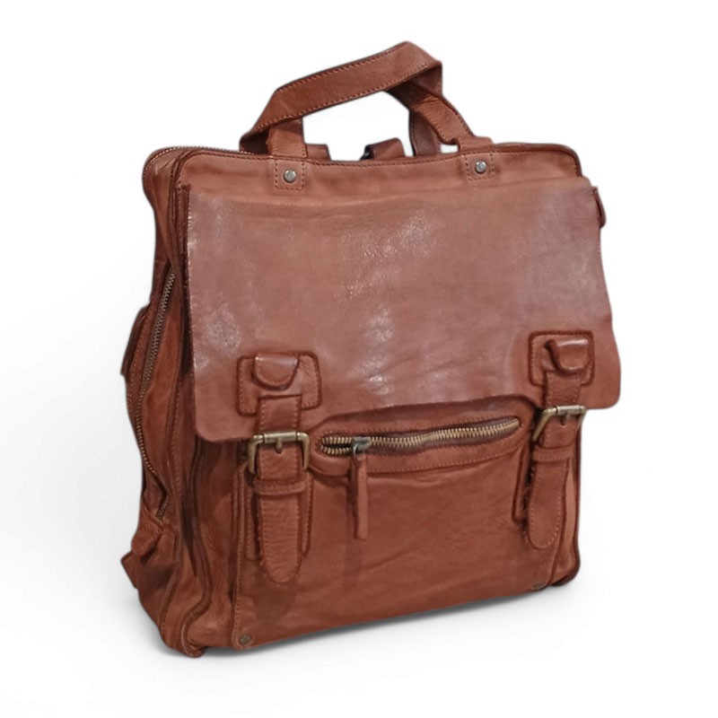 Sac a dos cuir vintage souple HAROLDS marron face