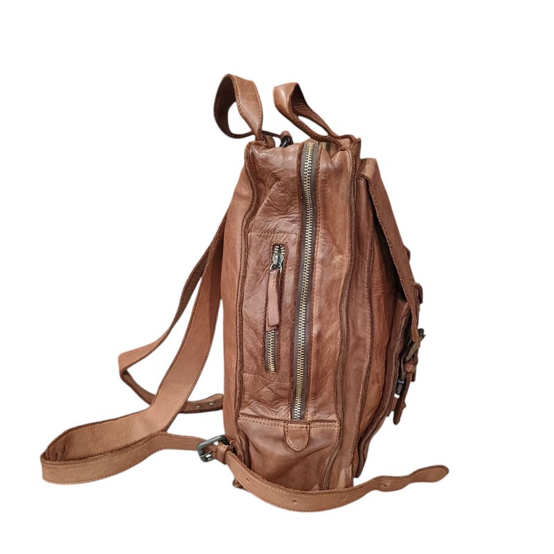 Sac a dos cuir vintage souple HAROLDS marron coté