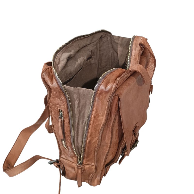 Sac a dos cuir vintage souple HAROLDS marron ouvert