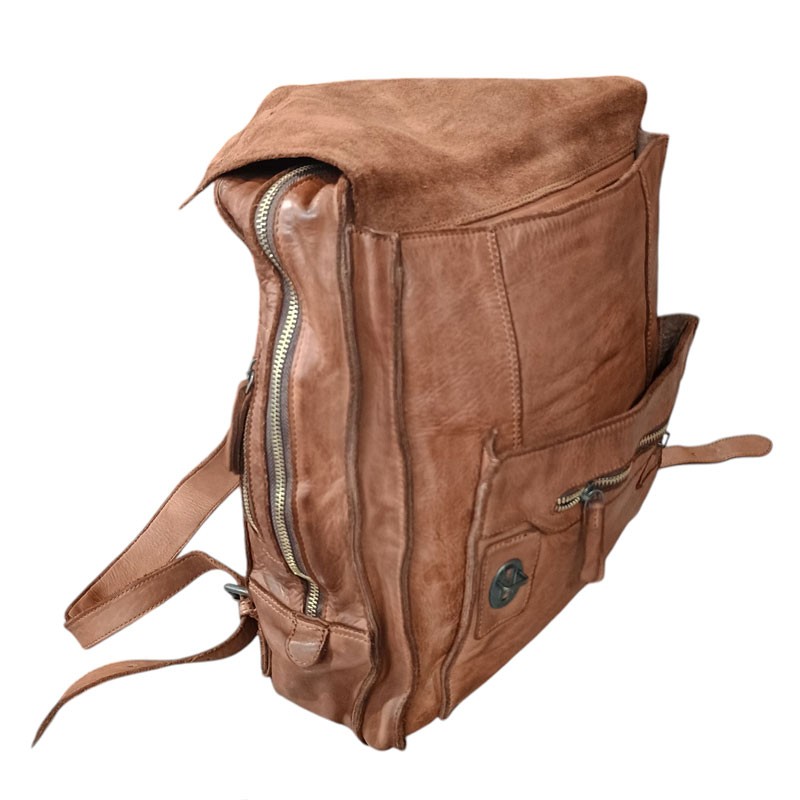 Sac a dos cuir vintage souple HAROLDS marron poche avant