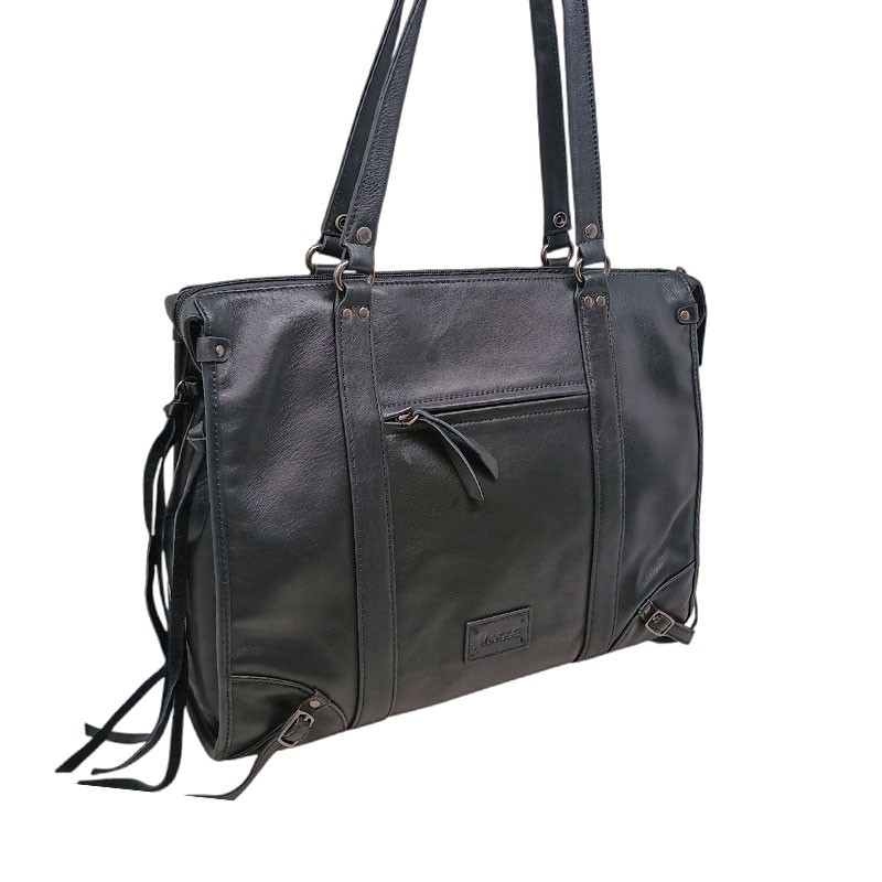 sac lycée A4 noir face Mocca cuir