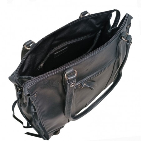 sac lycée A4 noir ouvert Mocca cuir sac lycée A4 noir ouvert Mocca cuir