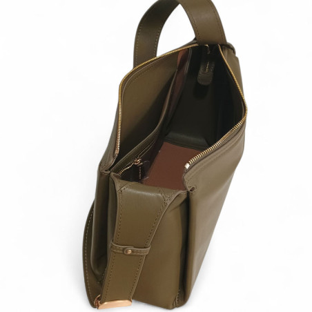 POURCHET grand sac épaule sévigné 25093 kaki ouvert POURCHET grand sac épaule sévigné 25093 kaki ouvert