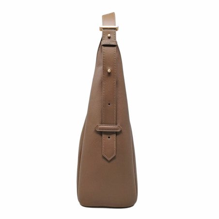 Besace Pourchet taupe coté bandoulière Besace Pourchet taupe coté bandoulière