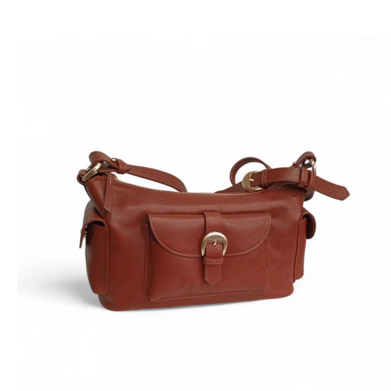 Sac baguette en cuir, à poches POURCHET 26016 marron photo de face