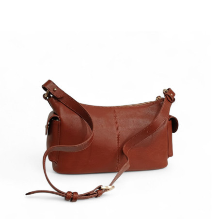 Sac baguette en cuir, à poches POURCHET 26016 marron photo de dos