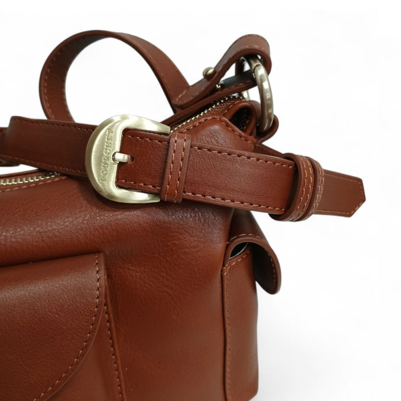 Sac baguette en cuir, à poches POURCHET 26016 marron photo détail