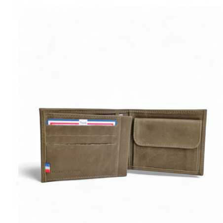 Portefeuille 12cm à l'italienne 5940 kaki ouvert