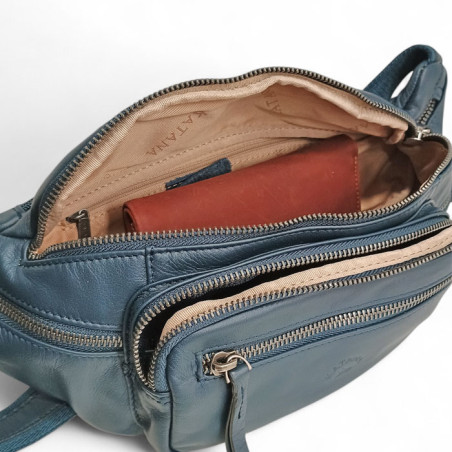 KAT81681 Grand sac banane homme en cuir bleu marine intérieur