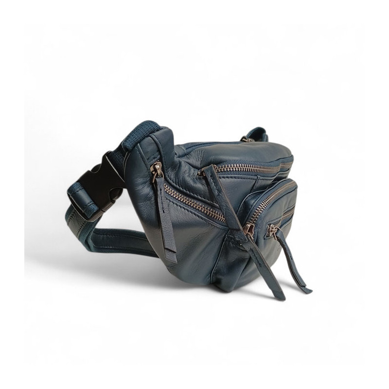 KAT81681 Grand sac banane homme en cuir marine coté