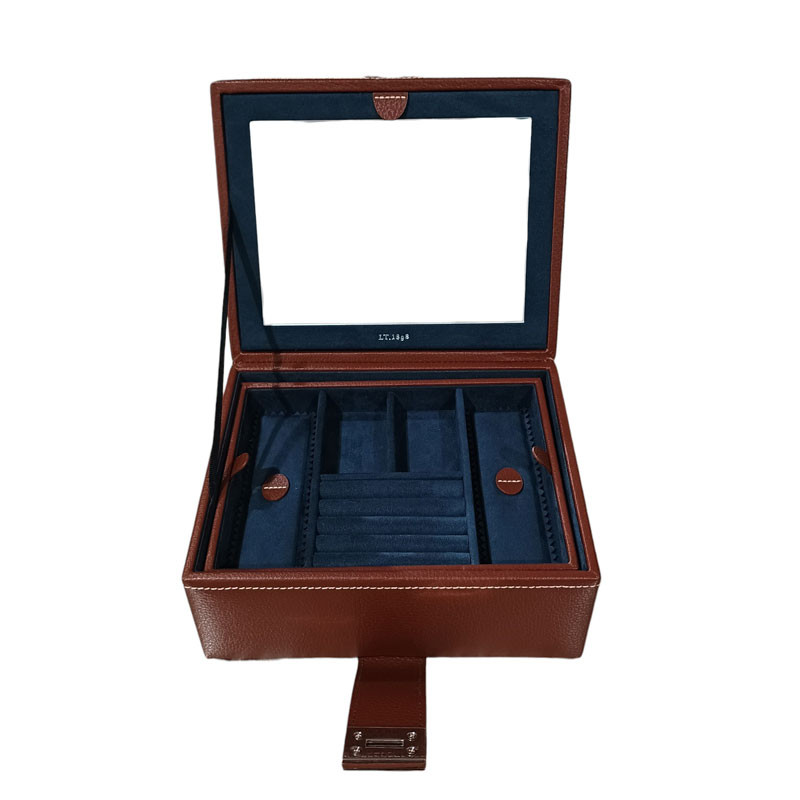 coffret bijoux LE TANNEUR 7322 cuir ebene ouvert