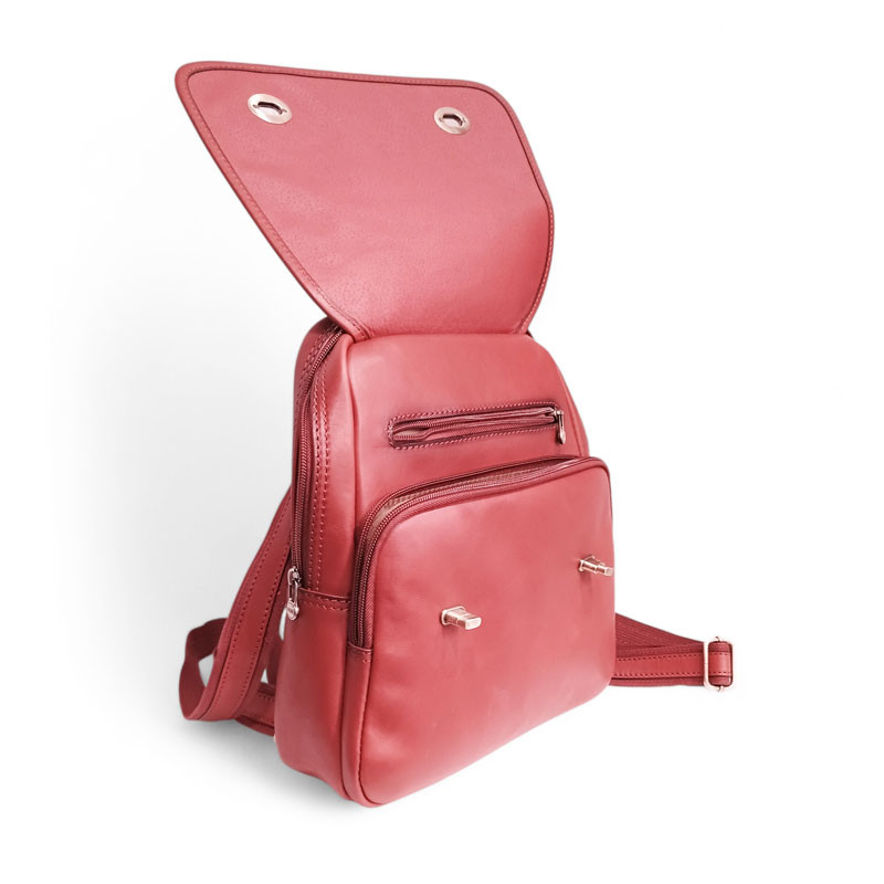 KATANA Sac à dos PRESTIGE cuir rouge détail ouvert