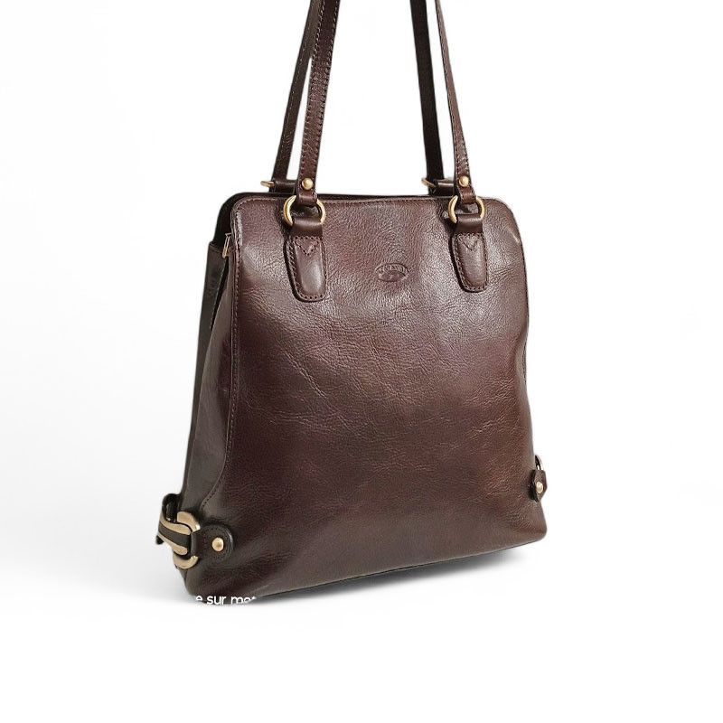 Sac a dos transformable épaule pour dame cuir KATANA 82612 chocolat face