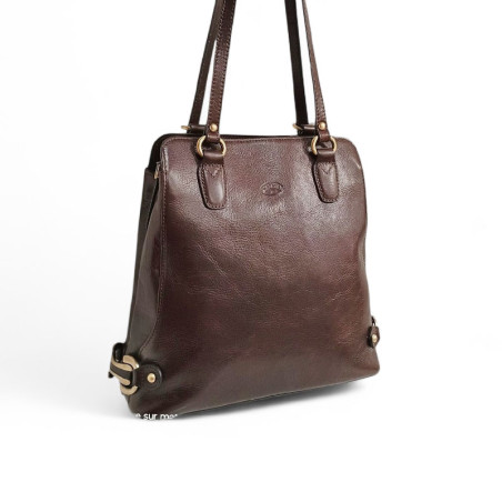 Sac a dos transformable épaule pour dame cuir KATANA 82612 chocolat face