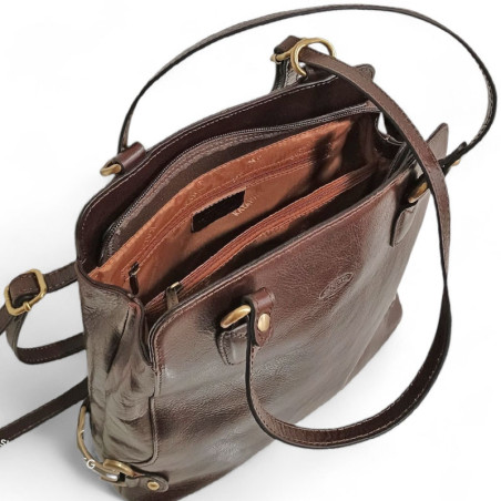 Sac a dos transformable épaule pour dame cuir KATANA 82612 cognac  ouvert