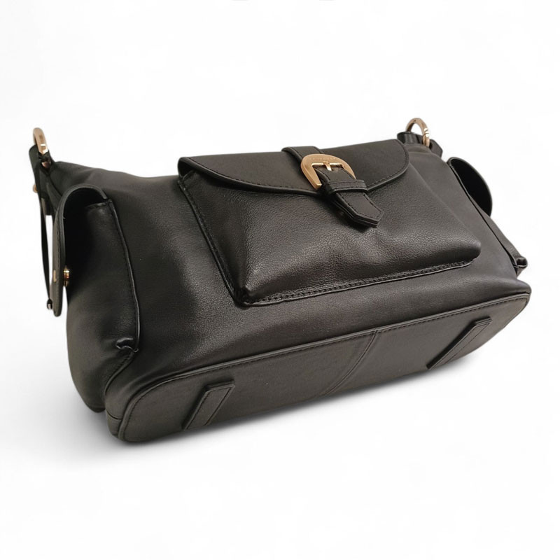 Sac baguette en cuir, à poches POURCHET 26016 noir fonds