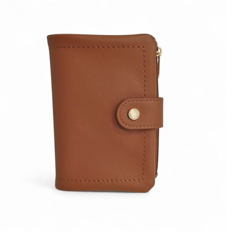 PH26005 Pourchet portefeuille dame en cuir marron gold photo de face