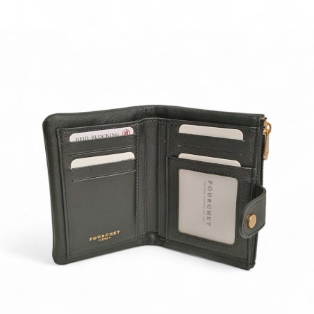 PH26005 Pourchet portefeuille dame en cuir noir photo ouvert