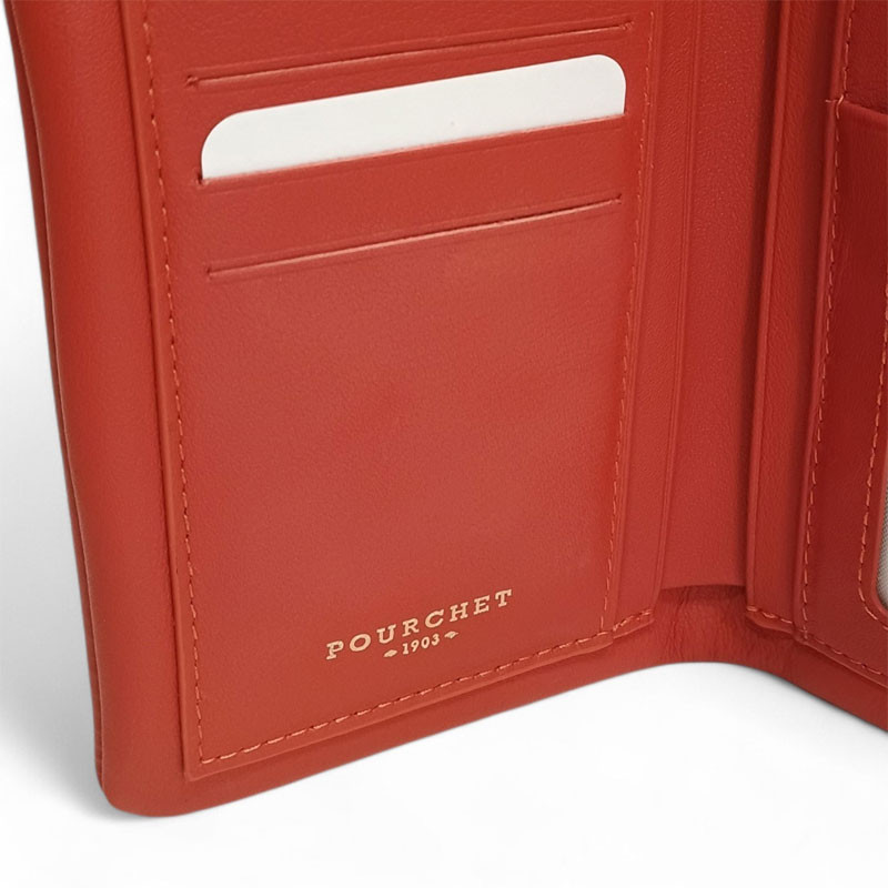 PH26005 Pourchet portefeuille dame en cuir orange photo des cartes