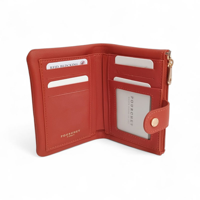 PH26005 Pourchet portefeuille dame en cuir orange photo ouvert