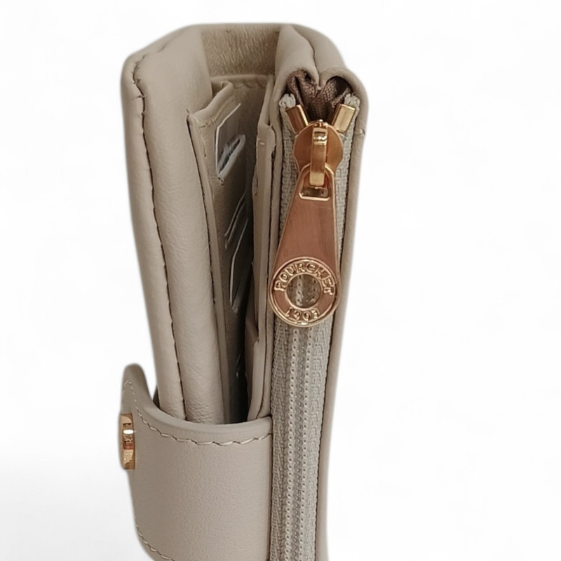 PH26005 Pourchet portefeuille dame en cuir beige photo de côté